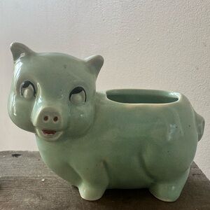 Vintage Ceramic Pig Planter - INDOOR/OUTDOOR PLANTER Mint Green Home Art